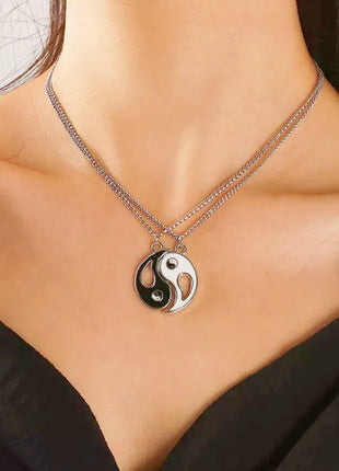 2Pcs Tai Chi Yin Yang Couple Necklaces Set Pendant Silver Color Chain Matching Lover Choker Friend Friendship Gift Adjustable