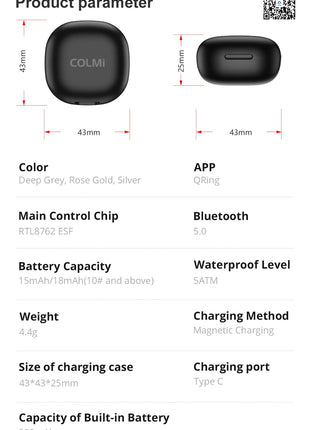 COLMI R10 Smart Ring with Charging Case for Men Women, Health and Sleep Monitor, 5ATM Waterproof, Multi-sport Mode