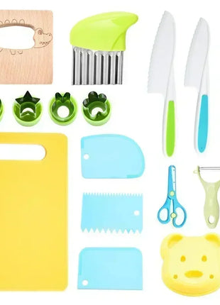 11/13/17PCS Kids Cooking sets Real Cooking Montessori Kitchen Tools for Toddlers Kids Safe Knives for 2/3/4/5/6/7/8 Year Old