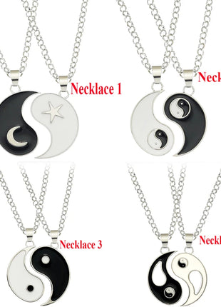 2Pcs Tai Chi Yin Yang Couple Necklaces Set Pendant Silver Color Chain Matching Lover Choker Friend Friendship Gift Adjustable