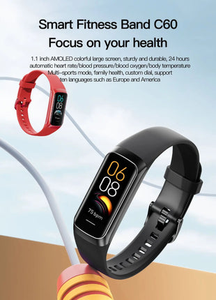 Men Women Pedometer Sport Fitness Tracker Amoled Smart Band Pro Heart Rate Blood Watch IP67 Waterproof Smart Bracelet