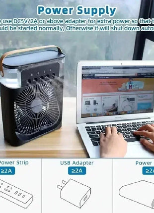New 3 In 1 Fan AIr Conditioner Household Mini Air Cooler LED Night Light Portable Humidifier Air Adjustment Fan Office Home Fan