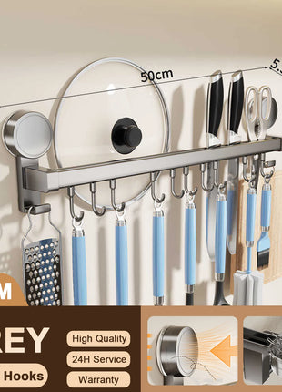 Wall Mounted Kitchen Hook Rack No-Punching Wall Hangers Rail Kitchen Utensils Rack Spoon Shovel Chopping Board Storage Rack