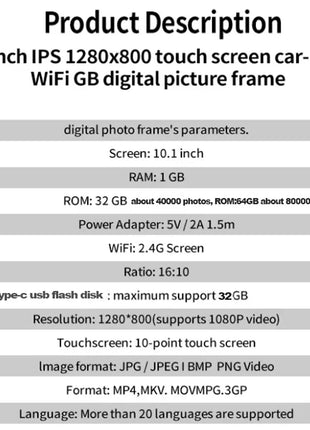 Frameo Digital Picture Frame 10.1 Inch 32GB/64GB Smart WiFi digital photo frame with 1280x800 IPS HD Touch Screen Wall Mountable