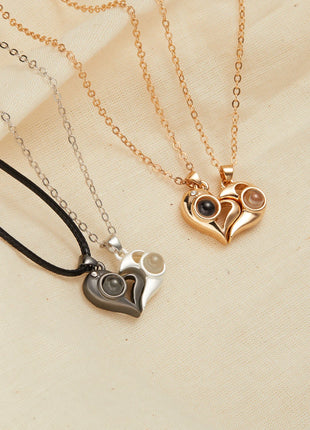 2Pc Magnetic Couple Necklace Set Distance Heart Matching Projection Pendent 100 Languages I Love You Lovers  Necklace Jewelry