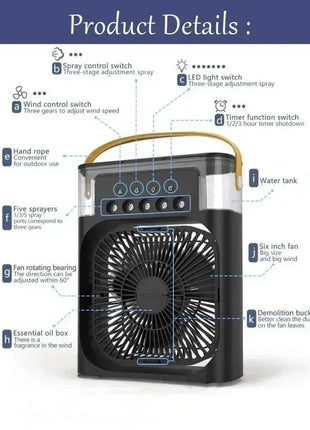 New 3 In 1 Fan AIr Conditioner Household Mini Air Cooler LED Night Light Portable Humidifier Air Adjustment Fan Office Home Fan