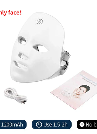 Wireless 7 Colors LED Face Beauty Machine Photon Facial Neck Skin Tighten Rejuvenation Facial Neck Mask
