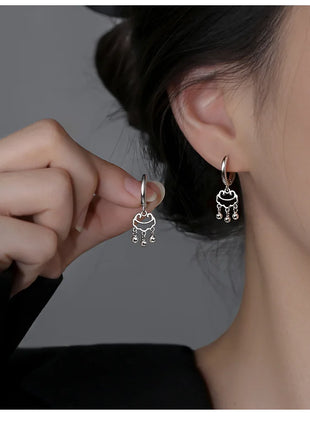 925 Silver Hot Sale Korean Geometric Hoop Earrings Simple Temperament Exquisite Hot Semale Sexy Longevity Lock Jewelry Gift