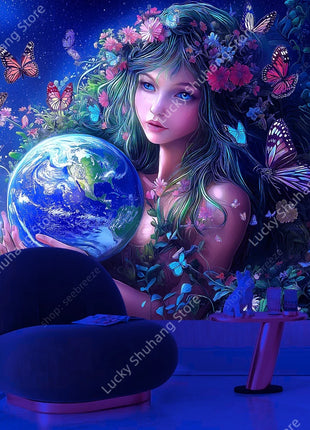 Eco Conscious Nature Goddess Celestial Earth UV Tapestry Sustainable Living Wall Art Mystical Starry Decor Dormitory Bedroom