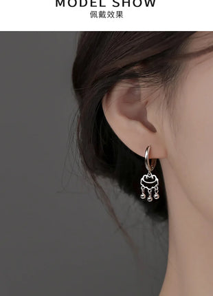 925 Silver Hot Sale Korean Geometric Hoop Earrings Simple Temperament Exquisite Hot Semale Sexy Longevity Lock Jewelry Gift