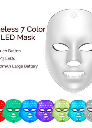 Wireless 7 Colors LED Face Beauty Machine Photon Facial Neck Skin Tighten Rejuvenation Facial Neck Mask