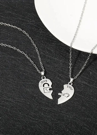 2pcs Couple Lock Key Heart Puzzle I Love You Pendant Couple Necklace Pendants Necklaces for Lovers Valentine's Day Jewelry Gifts