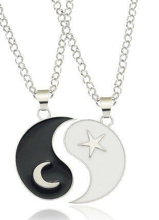 2Pcs Tai Chi Yin Yang Couple Necklaces Set Pendant Silver Color Chain Matching Lover Choker Friend Friendship Gift Adjustable