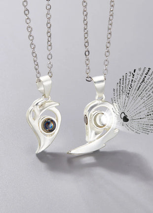 2Pc Magnetic Couple Necklace Set Distance Heart Matching Projection Pendent 100 Languages I Love You Lovers  Necklace Jewelry