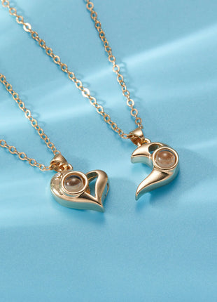 2Pc Magnetic Couple Necklace Set Distance Heart Matching Projection Pendent 100 Languages I Love You Lovers  Necklace Jewelry