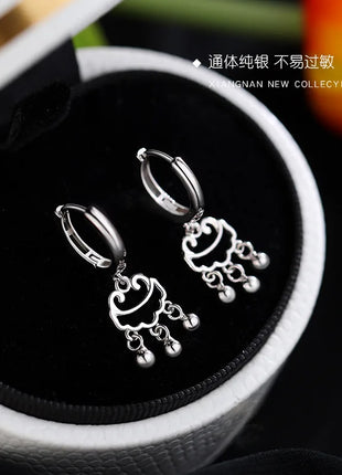 925 Silver Hot Sale Korean Geometric Hoop Earrings Simple Temperament Exquisite Hot Semale Sexy Longevity Lock Jewelry Gift