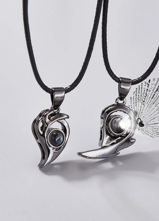 2Pc Magnetic Couple Necklace Set Distance Heart Matching Projection Pendent 100 Languages I Love You Lovers  Necklace Jewelry