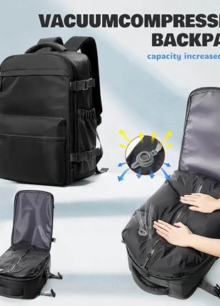 Vacuum backpack with pump for travel, air compression vacuum system, boarding, carry on luggage, and strong sealed airbags for t