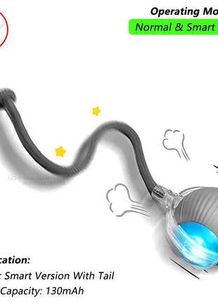 Cat Interactive Ball Toy, Automatic Rolling Ball with Tail, Rechargeable Smart Pet Interactive Toy, Intelligent Mouse for Cat