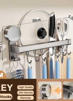Wall Mounted Kitchen Hook Rack No-Punching Wall Hangers Rail Kitchen Utensils Rack Spoon Shovel Chopping Board Storage Rack