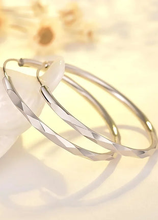 Fine 925 Sterling Silver Luxury 5CM Big Circle Hoop Earrings for Women Charms Original Designer Party Wedding Jewelry Gifts