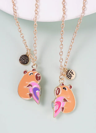 2 Pcs/Set Magnetism Capybara Best Friends Pendant Necklace For Women For School Adjustable Chain Couple Necklace Jewelry Gifts