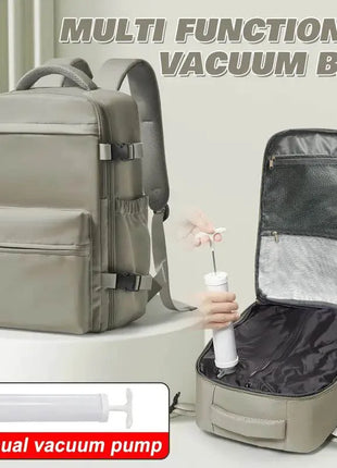 Vacuum backpack with pump for travel, air compression vacuum system, boarding, carry on luggage, and strong sealed airbags for t