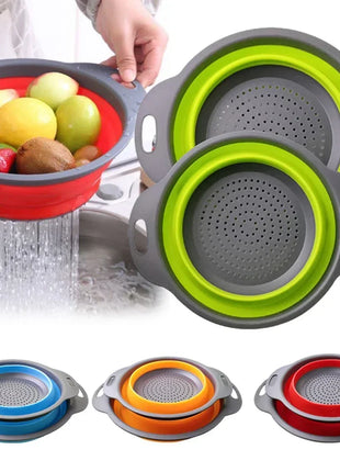 Silicone Folding Drain Basket Fruit Vegetable Washing Basket Foldable Strainer Colander Collapsible Drainer Kitchen Storage Tool