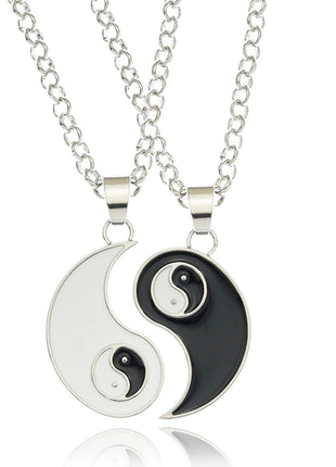 2Pcs Tai Chi Yin Yang Couple Necklaces Set Pendant Silver Color Chain Matching Lover Choker Friend Friendship Gift Adjustable