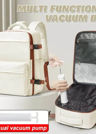 Vacuum backpack with pump for travel, air compression vacuum system, boarding, carry on luggage, and strong sealed airbags for t