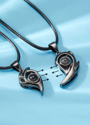 2Pc Magnetic Couple Necklace Set Distance Heart Matching Projection Pendent 100 Languages I Love You Lovers  Necklace Jewelry