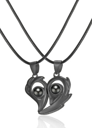 2Pc Magnetic Couple Necklace Set Distance Heart Matching Projection Pendent 100 Languages I Love You Lovers  Necklace Jewelry