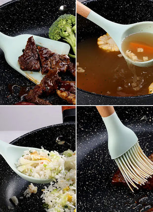 12PCS Silicone Kitchenware Non-Stick Cookware Kitchen Utensils Set Spatula Shovel Egg Beaters Wooden Handle Cooking Tool Set