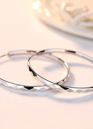 Fine 925 Sterling Silver Luxury 5CM Big Circle Hoop Earrings for Women Charms Original Designer Party Wedding Jewelry Gifts