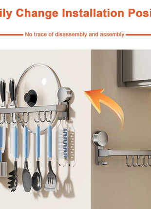 Wall Mounted Kitchen Hook Rack No-Punching Wall Hangers Rail Kitchen Utensils Rack Spoon Shovel Chopping Board Storage Rack