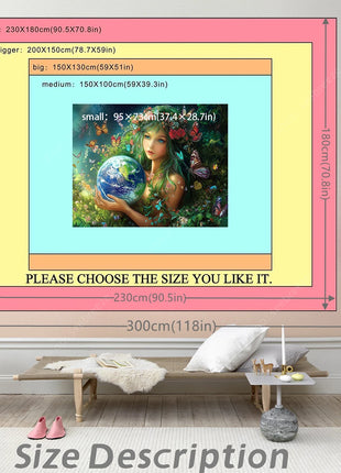 Eco Conscious Nature Goddess Celestial Earth UV Tapestry Sustainable Living Wall Art Mystical Starry Decor Dormitory Bedroom