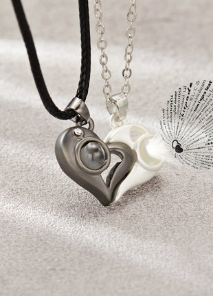 2Pc Magnetic Couple Necklace Set Distance Heart Matching Projection Pendent 100 Languages I Love You Lovers  Necklace Jewelry