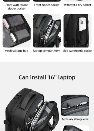 Travel casual Backpack 16 inch vacuum compression Laptop Backpack USB charging school Backpack Extended Hiking Business backpack