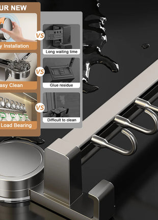 Wall Mounted Kitchen Hook Rack No-Punching Wall Hangers Rail Kitchen Utensils Rack Spoon Shovel Chopping Board Storage Rack