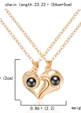 2Pc Magnetic Couple Necklace Set Distance Heart Matching Projection Pendent 100 Languages I Love You Lovers  Necklace Jewelry