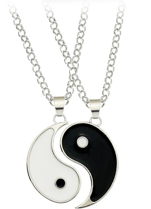 2Pcs Tai Chi Yin Yang Couple Necklaces Set Pendant Silver Color Chain Matching Lover Choker Friend Friendship Gift Adjustable