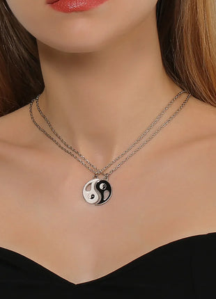 2Pcs Tai Chi Yin Yang Couple Necklaces Set Pendant Silver Color Chain Matching Lover Choker Friend Friendship Gift Adjustable
