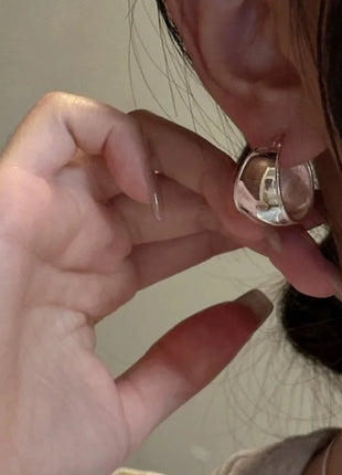 925 Sterling Silver Vintage Earrings For Women Trendy Wide Smooth Earring Jewelry Prevent Allergy Party Accessories Gift