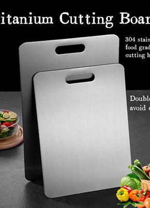 Titanium Cutting Boards for Kitchen Stainless Board 304 Steel Thickened Double Sided Food Grade Portable Fruit Meat Chopping