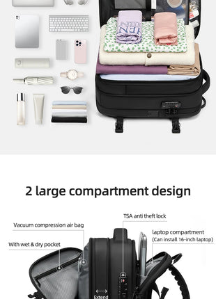 Travel casual Backpack 16 inch vacuum compression Laptop Backpack USB charging school Backpack Extended Hiking Business backpack