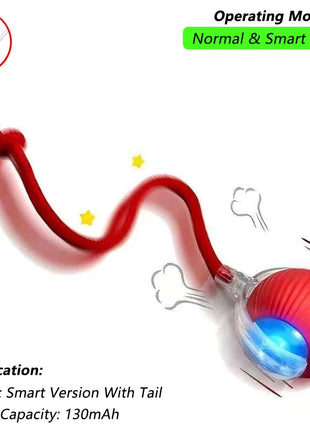 Cat Interactive Ball Toy, Automatic Rolling Ball with Tail, Rechargeable Smart Pet Interactive Toy, Intelligent Mouse for Cat