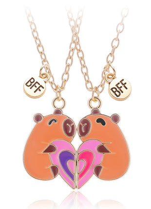 2 Pcs/Set Magnetism Capybara Best Friends Pendant Necklace For Women For School Adjustable Chain Couple Necklace Jewelry Gifts
