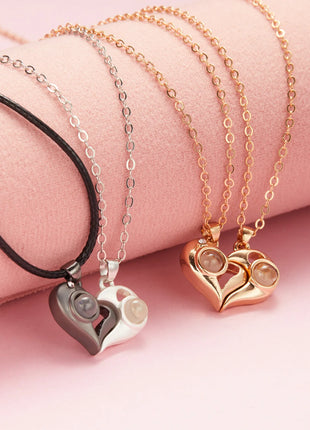 2Pc Magnetic Couple Necklace Set Distance Heart Matching Projection Pendent 100 Languages I Love You Lovers  Necklace Jewelry