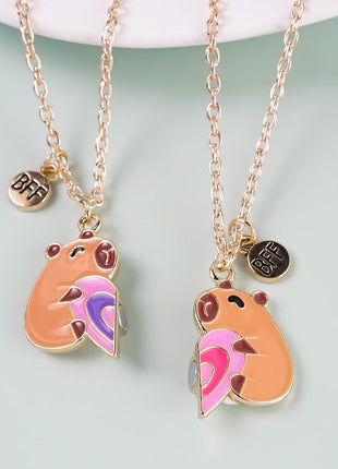 2 Pcs/Set Magnetism Capybara Best Friends Pendant Necklace For Women For School Adjustable Chain Couple Necklace Jewelry Gifts