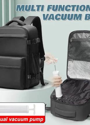 Vacuum backpack with pump for travel, air compression vacuum system, boarding, carry on luggage, and strong sealed airbags for t